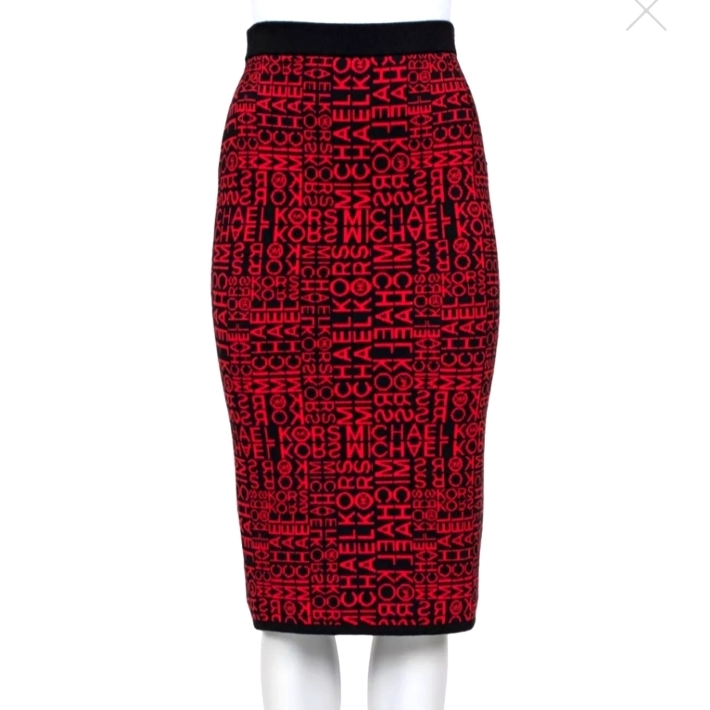 Michael Kors Black and Red Graphic Pencil Skirt Sz 6